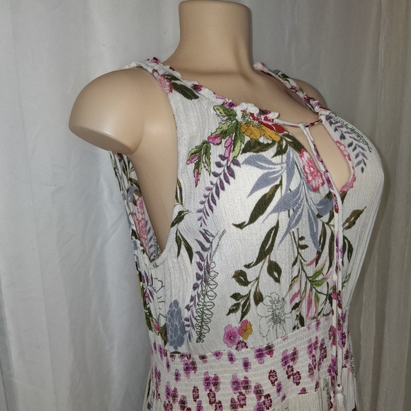 Bila Floral Midi Dress with Pink and Green Accents.summer Breeze Boho Sz L - Picture 14 of 16